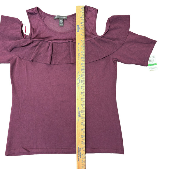 International Concepts Cold Shoulder Ruffle Top Purple Short Sleeve Blouse Large - Picture 6 of 13
